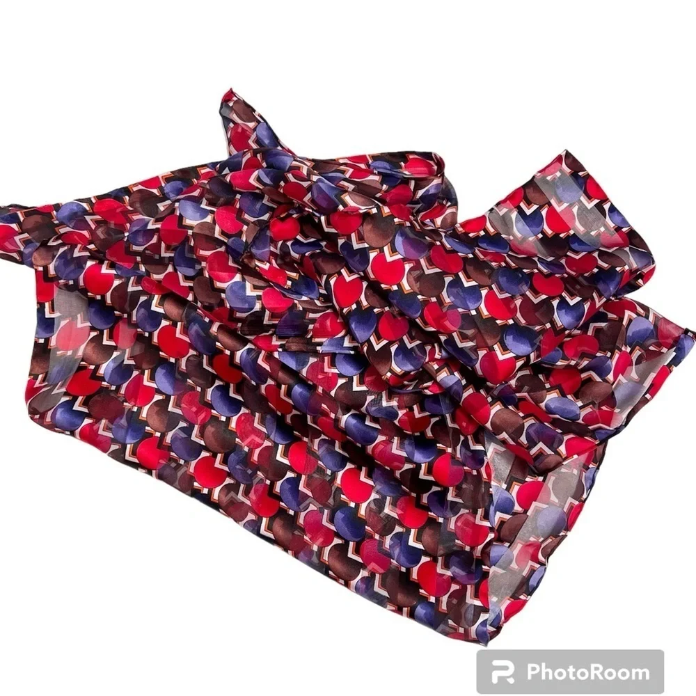 Vintage Geometric Print Silk Oblong Scarf
